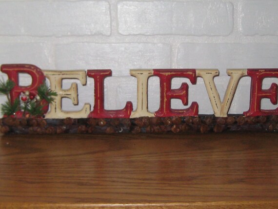 Vintage Believe Christmas Wall Hanging Or Rustic Fireplace Etsy