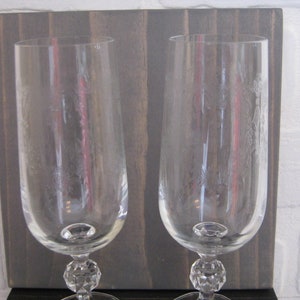 Set of Two Vintage Bohemian Cascade Crystal Etched Wine Flutes