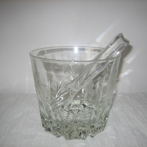 1970s Ice Bucket by Vintage Princess House, with Tongs, 5.5 x 6 Inches, Heritage Glass