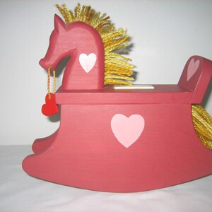 Vintage Pink Rocking Horse Penny Bank, Fabric Mane and Tail