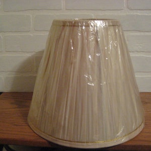 Clip On Lamp Shade, Off White & Gold Trim Lamp Shade, Silky Fabric Material, NOS