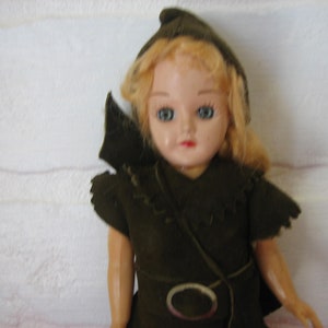 Old Vintage Maid Marion Doll Dressed Robin Hood Style, 7 1/2 Inches Tall