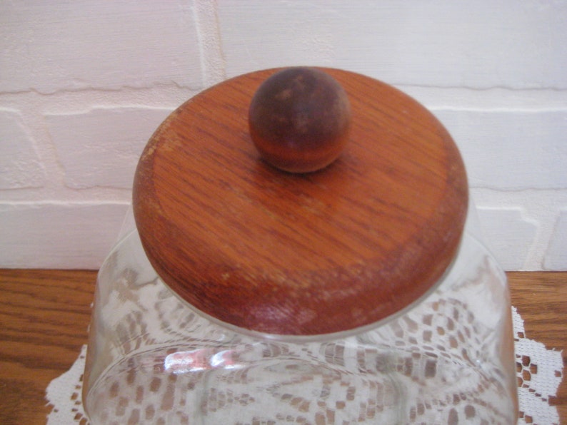 Vintage Glass Candy Jar Canister Wood Lid Penny Candy Etsy