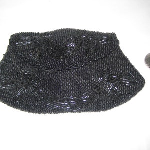 Walborg Black Beaded Evening Bag, 6 x 3 pouces, sac à main vintage du bout des doigts