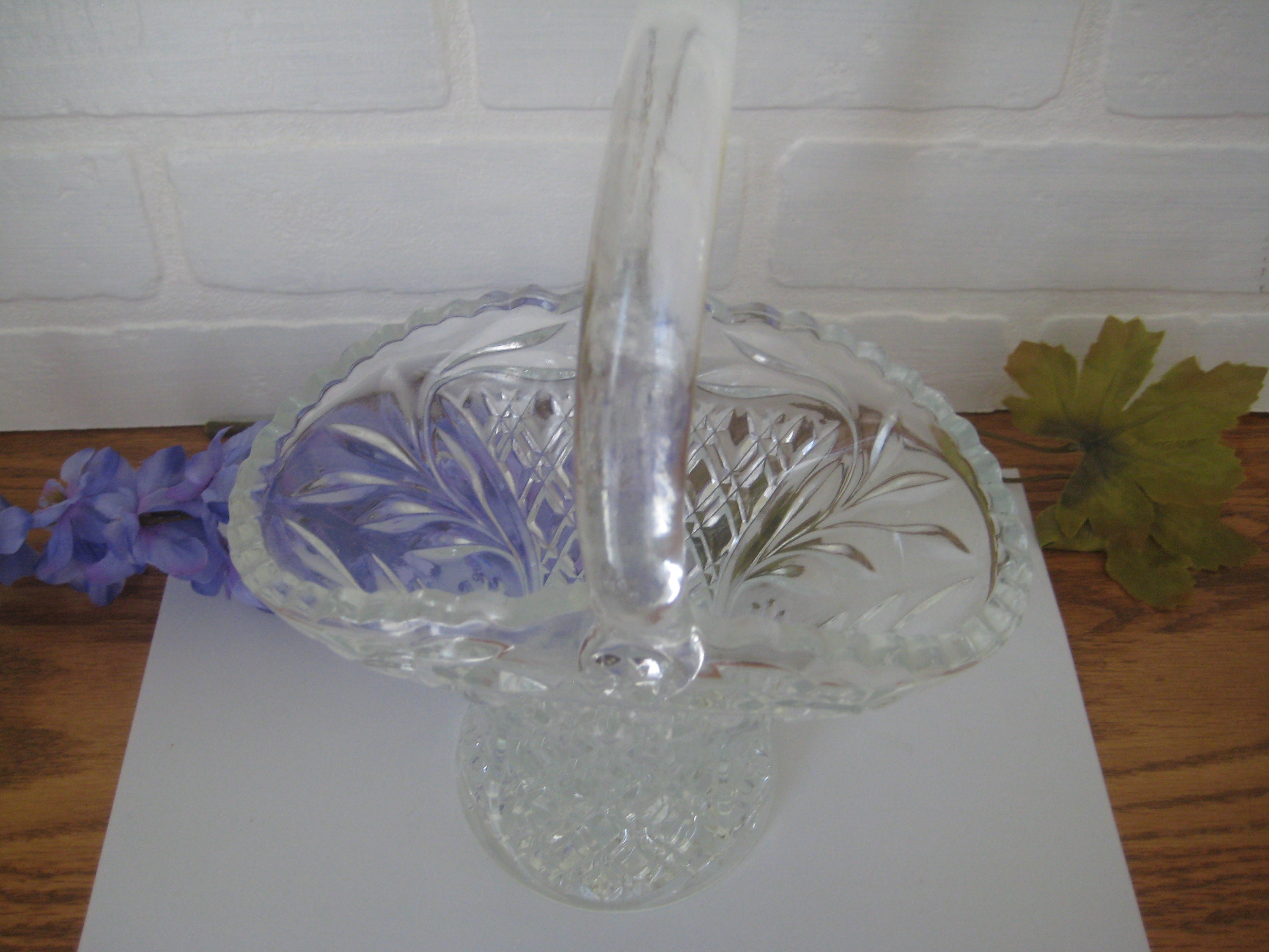 Vintage Glass Wedding Basket With Carrying Handle Diamonds & Etsy