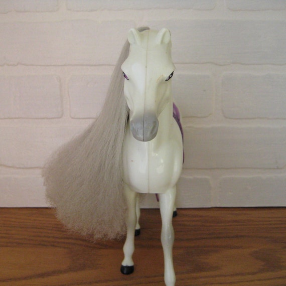 Vintage 1980s Mattel Barbie Doll Horse White With Gray Mane Tail Purple Saddle Etsy Canada