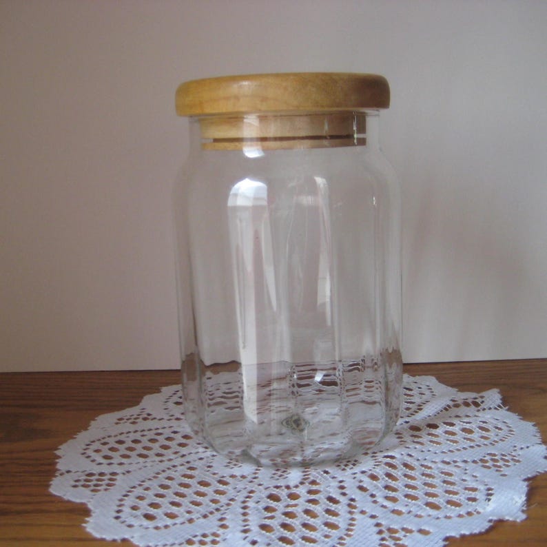 Vintage Pier One Faceted Glass Jar with Wood Lid