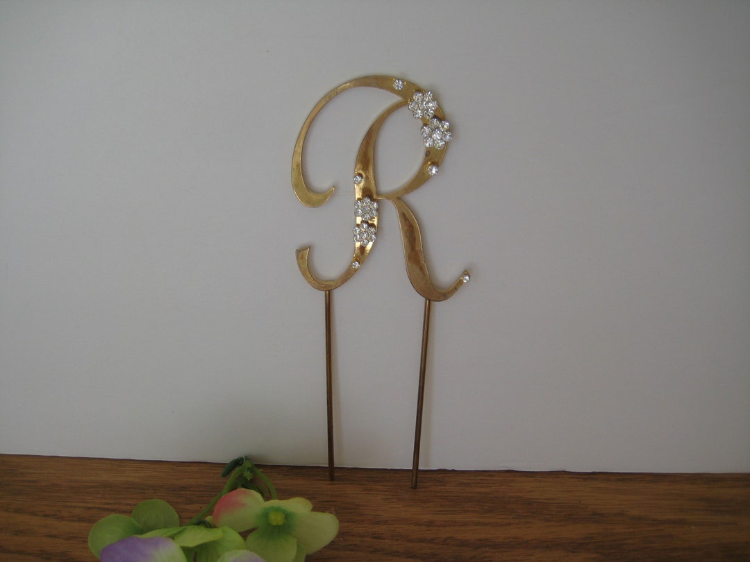 1960s Letter R Cake Topper, 5 1/2 Inches Tall, Diamond White Rhinestone ...