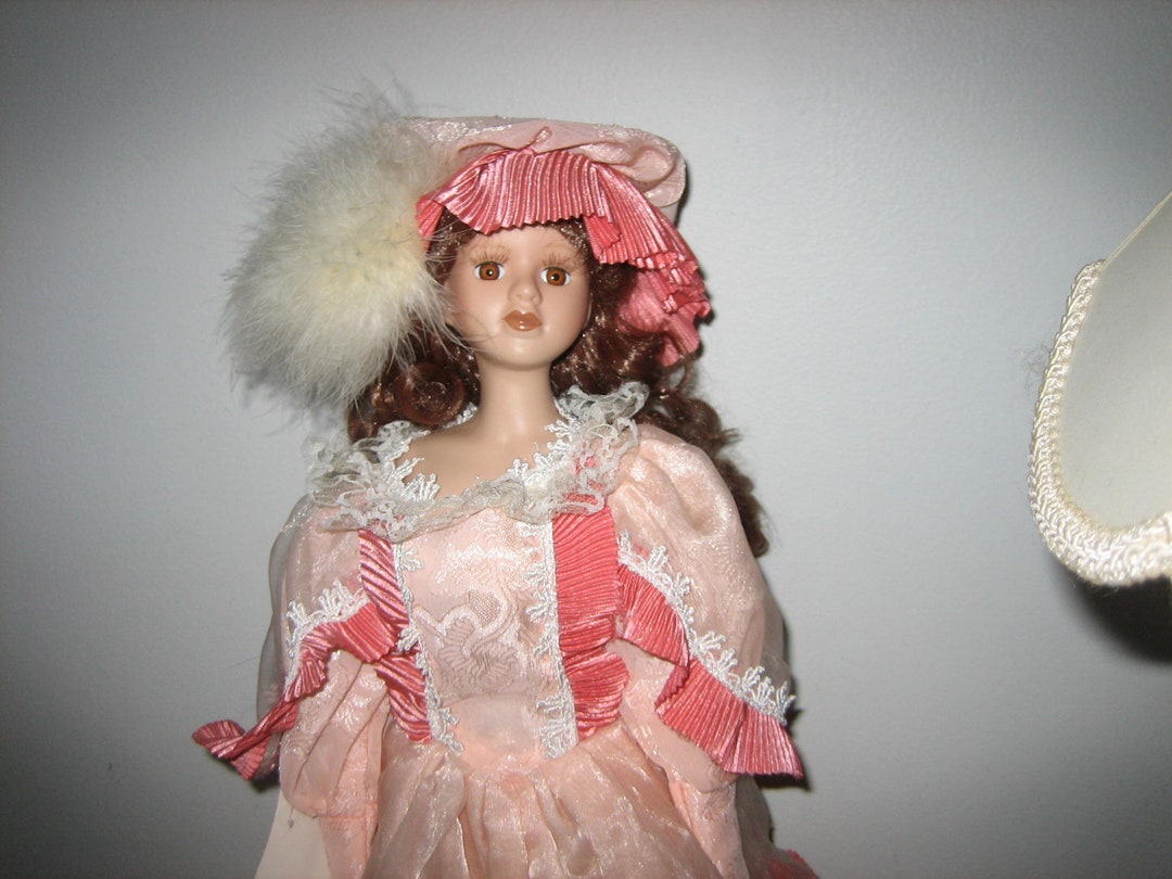 Ashley Belle 22 Inch Porcelain Doll With Stand, Victorian Style, Auburn