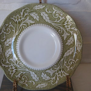 J & G Meakin Renaissance Saucers, White Flowers, Green Rim, 5 1/2 Inches, Three Available