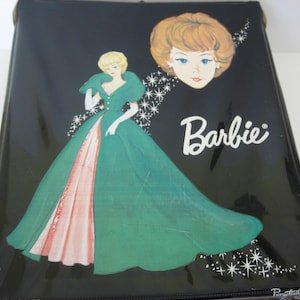 1963 Ponytail Barbie Case, Black Vinyl, Green Gown, Vintage Mattel Toys