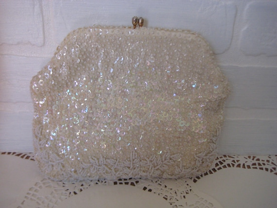 Vintage Schildkraut White Beaded Evening Bag sequined Bridal | Etsy