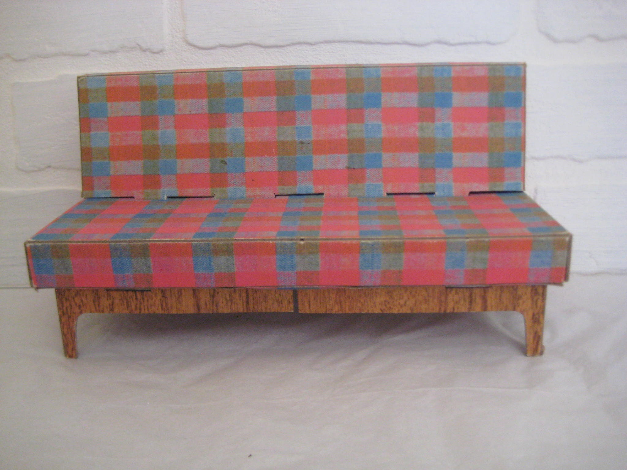 First Barbie Dream House Sofa Pink & Blue Checked Cardboard | Etsy