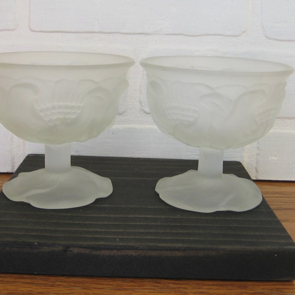 Two Frosted White Glass Parfait Dessert Bowls, 3 1/2 x 3 1/2 Inches