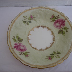 Vintage EB Foley Saucer: Green, Gold Trim, Pink Roses