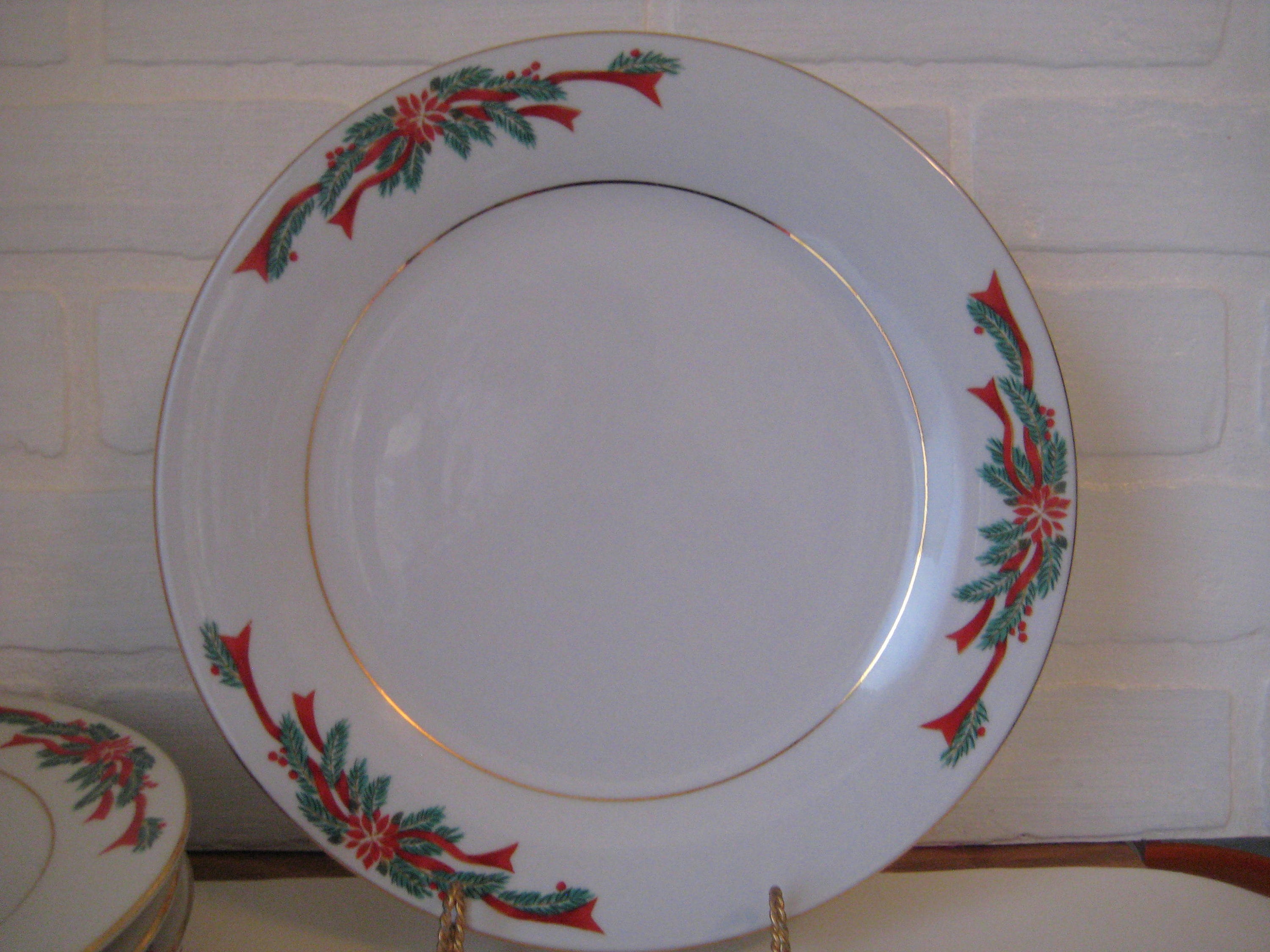 Poinsettias & Ribbons Christmas China Dinner Plates Tienshan Etsy