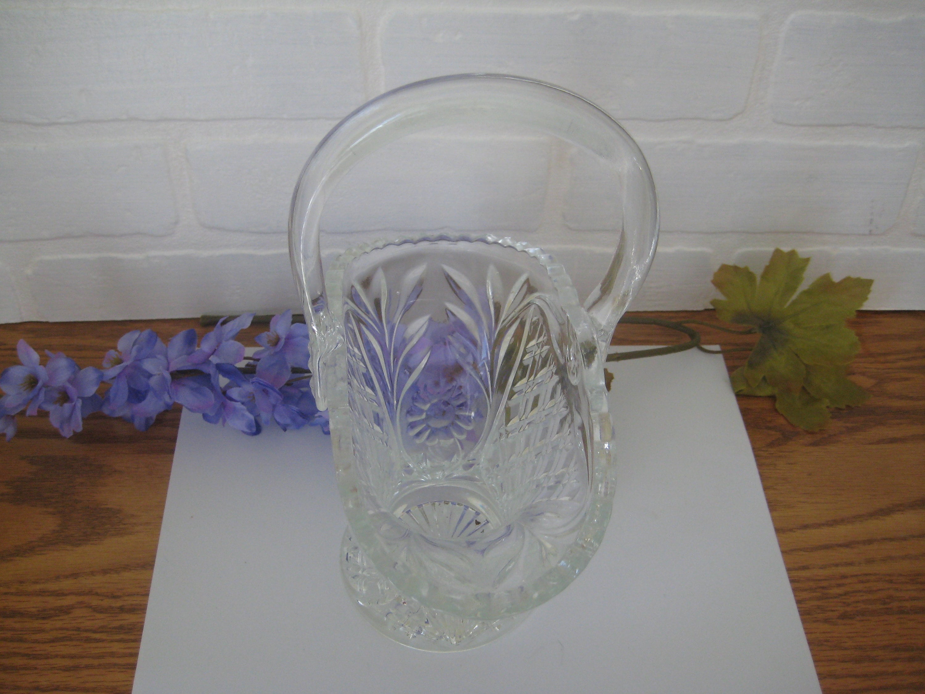 Vintage Glass Wedding Basket With Carrying Handle Diamonds & Etsy