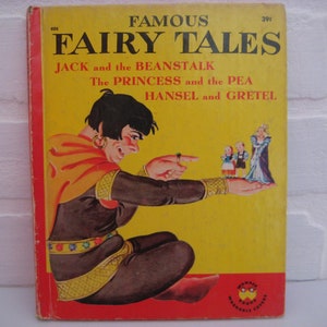 Famous Fairy Tales, Vintage 1949 Wonder book, Jack In The Beanstalk, The Princess & The Pea, Hansel And Gretel