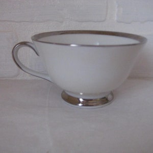 Harmony House Silver Rhapsody China Tea Cup, White With Platinum Trim, Vintage