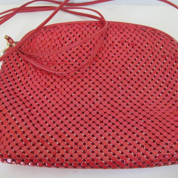 Vintage Red Mesh Shoulder Bag Purse by 1980s Whiting & Davis, Excellent Condition