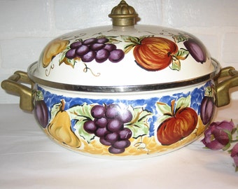 Vitroceramic Dutch Oven With Cover, 9 3/4 x 4 inches, Tabletops Unlimited, Fruit Pattern