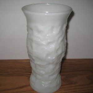 Vintage Tall White Vase, EO Brody Crinkle Glass, Just Under 9 1/2 Inches Tall