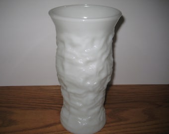 Vintage EO Brody White Crinkle Glass Vase - 9.5 Inch Tall