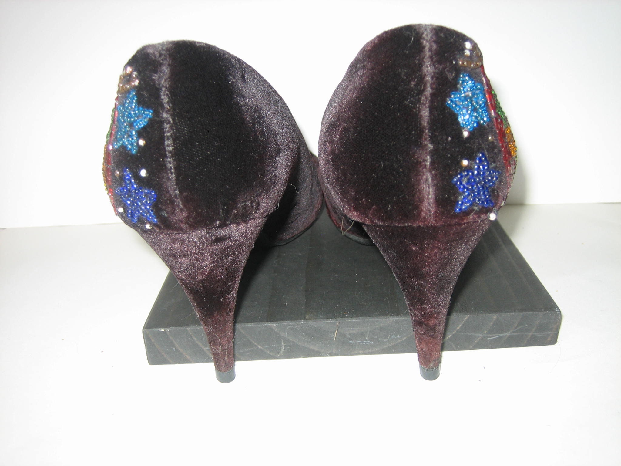 Size 8 1 2 Black Beaded High Heel Shoes 3 3 4 Inch Heels Vintage