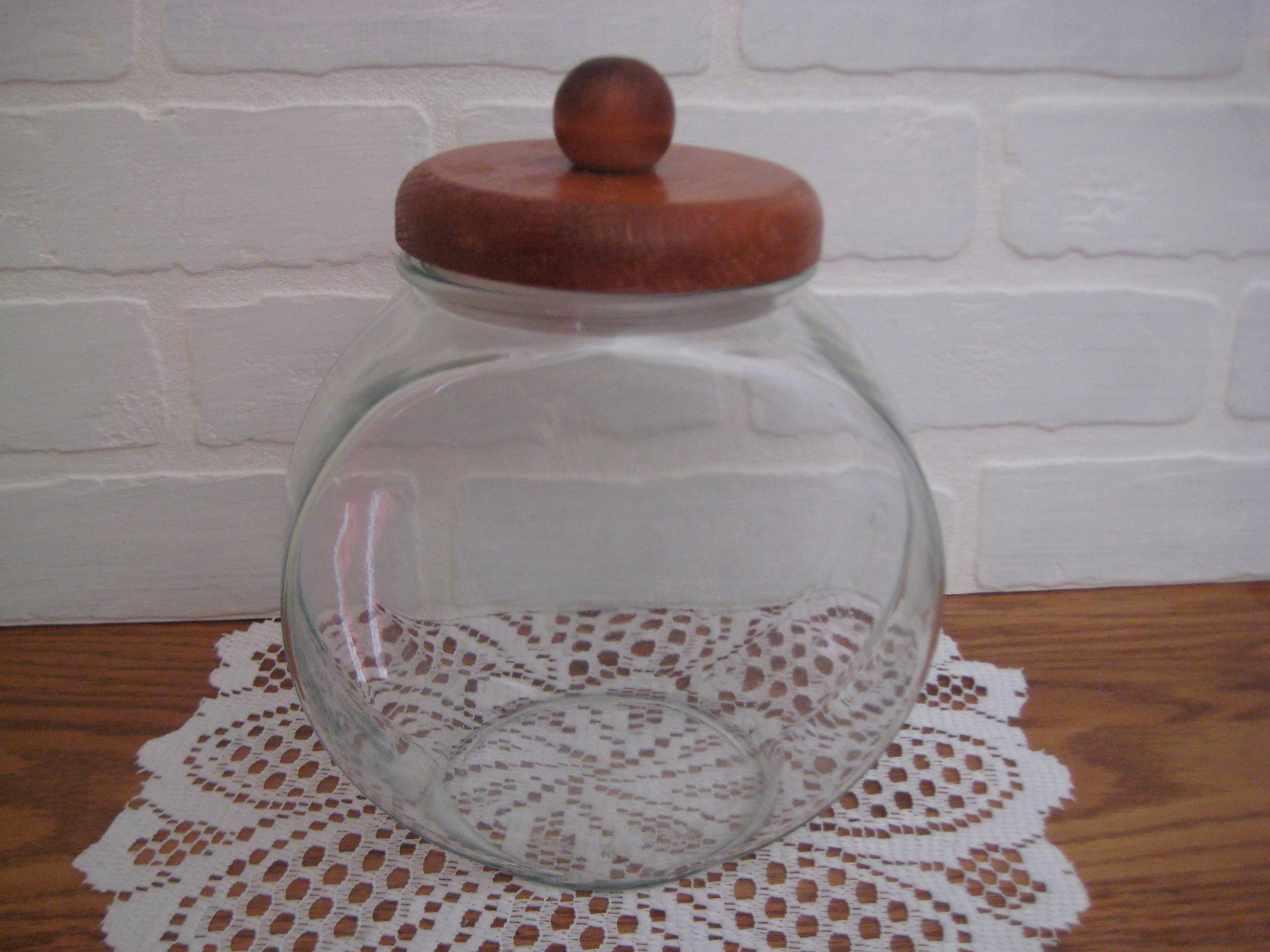 Vintage Glass Candy Jar Canister Wood Lid Penny Candy Etsy