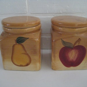 Vintage Fruit Canisters Set: Apple & Pear Ceramic Kitchen Storage