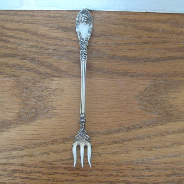 1904 Rogers 1881 Silverplate Pickle Fork, 6 Inches Long, Grapes Pattern