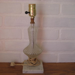 Vintage Hobnail Glass Lamp: Marble Base Accent Lighting