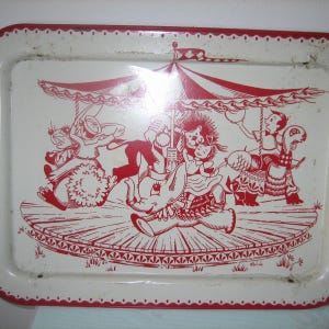 Vintage Metal Television TRAY, Merry Go Round, Red Animals, Carousel TV Tray, 1950s, One Tray Only