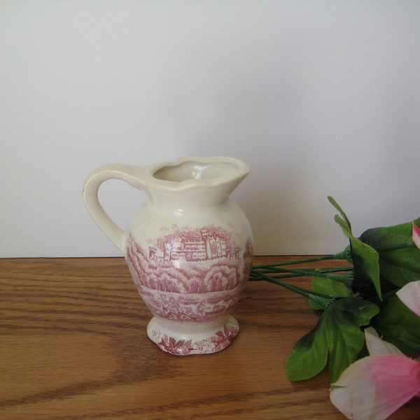 3 1/2 Inch Transferware Pitcher, Castle & Peasant Workers