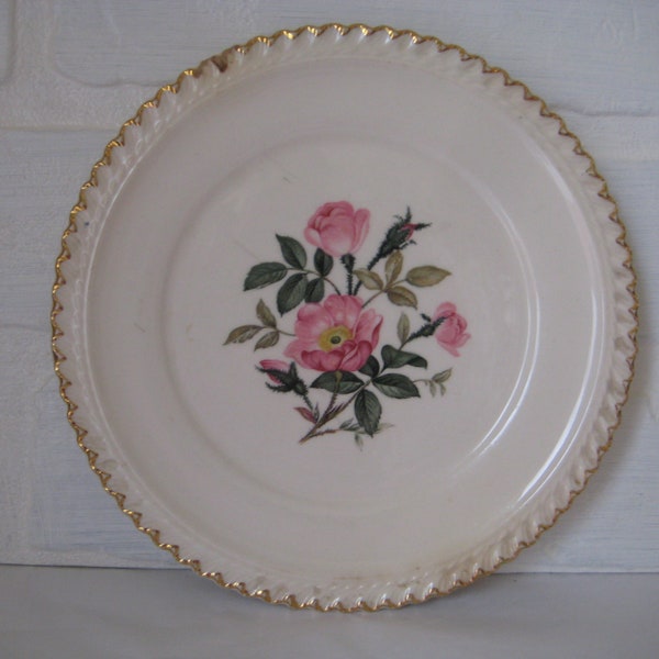 Harker Pottery Co Wild Rose Plate, 22 Kt Gold, 6 Inches