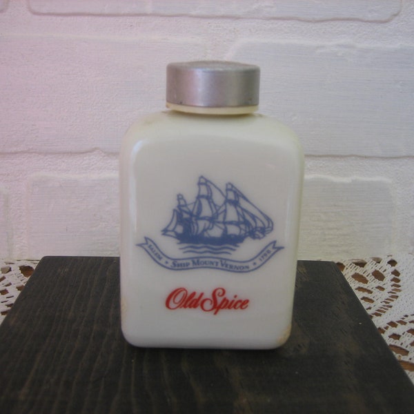 1970s Old Spice Ship Mount Vernon Talcum Bottle, Salem 1798, Vintage Shulton Men's Grooming