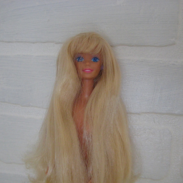 1970s Mattel Barbie Doll, Thigh Length Blonde Hair, Blue Eyes, Purple Earrings, Malaysia Body