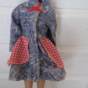 Vintage Mattel Barbie Dress, Stonewash Look, Red Bow, Polka Dot Apron, Purple Barbie Tag