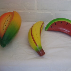 Three Piece Stone Fruit Set Including Watermelon, Banana, Cantaloupe