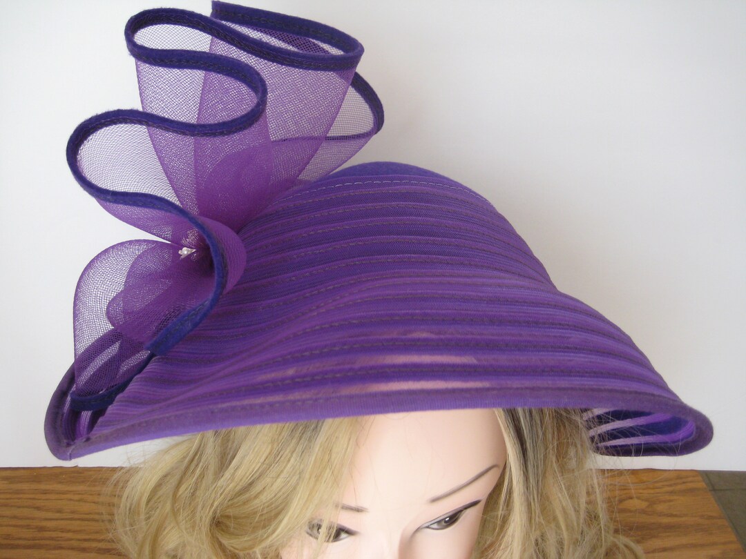 Women's Purple Dress Hat, Bollman Doeskin Felt With A Large Ruffled Bow