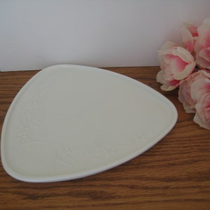Milk Glass Triangle Snack Plate, Orange Blossom Pattern , 8 3/4 x 8 1/2 Inches