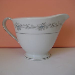 Vintage Royal M Blue Roses Creamer, Silver Vines & Rim, 3 Inches Tall