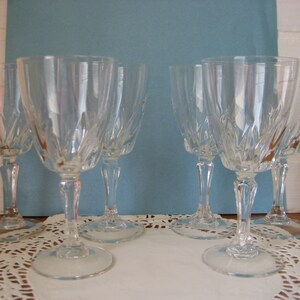 Vintage Crystal Wine Glasses Set of 6, Flame Pattern Faceted Stemware