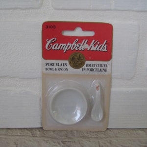 Vintage Campbell&#39;s Kids Miniature Porcelain Bowl & Spoon, Campbell&#39;s Soup Advertising Toys By Fibre Craft, 1995
