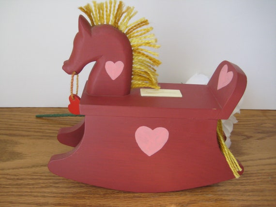Vintage Rocking Horse Pink Rocking Horse Penny Bank With Hearts Fabric Mane And Tail
