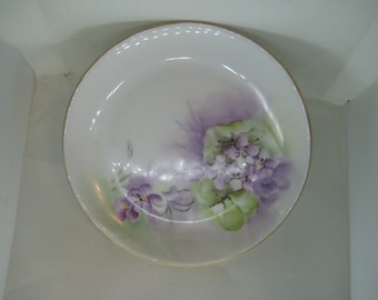 Vintage Hutschenreuther Selb Bavaria 6-inch Plate, Hand-Painted Floral Motif, Purple Green Gold Trim