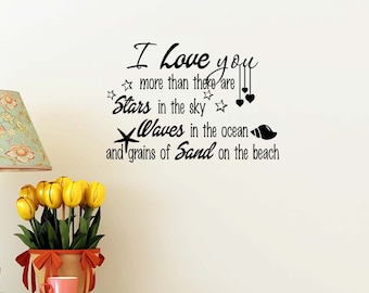 Je t’aime plus qu’il n’y a d’étoiles dans le ciel vagues dans l’océan 23 X 16 Nursery Citation murale Art Décor inspirant vinyle filles coeur mignon