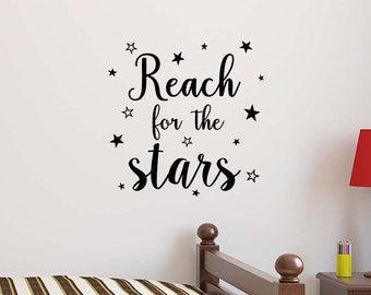 Reach for the stars 22 X 22 Vinyl Wall quote Art Decor Motivational bedroom decor inspirational sticker boys room girls heart cute