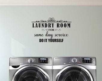 Buanderie Pour le service le jour même Faites-le vous-même 23 X 14 Vinyle mur devis décalcomanies Autocollant chambre détergente entrée décor laveuse d’art lave-linge