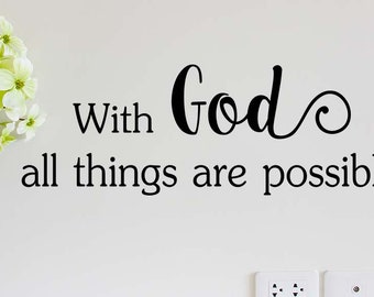 2# With God all things are possible 23 x 9 Vinyl Wall Decal Religious quote Corinthians Psalm Church Cute sticker religious Jesus God Faith